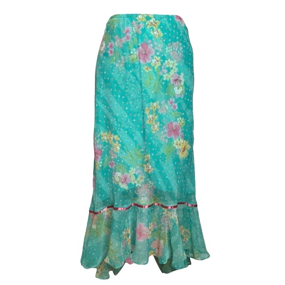 Vintage Fairycore Top Skirt Set 14 Blue Pink Floral Dot Flutter Sleeve K Studio - Picture 4 of 7